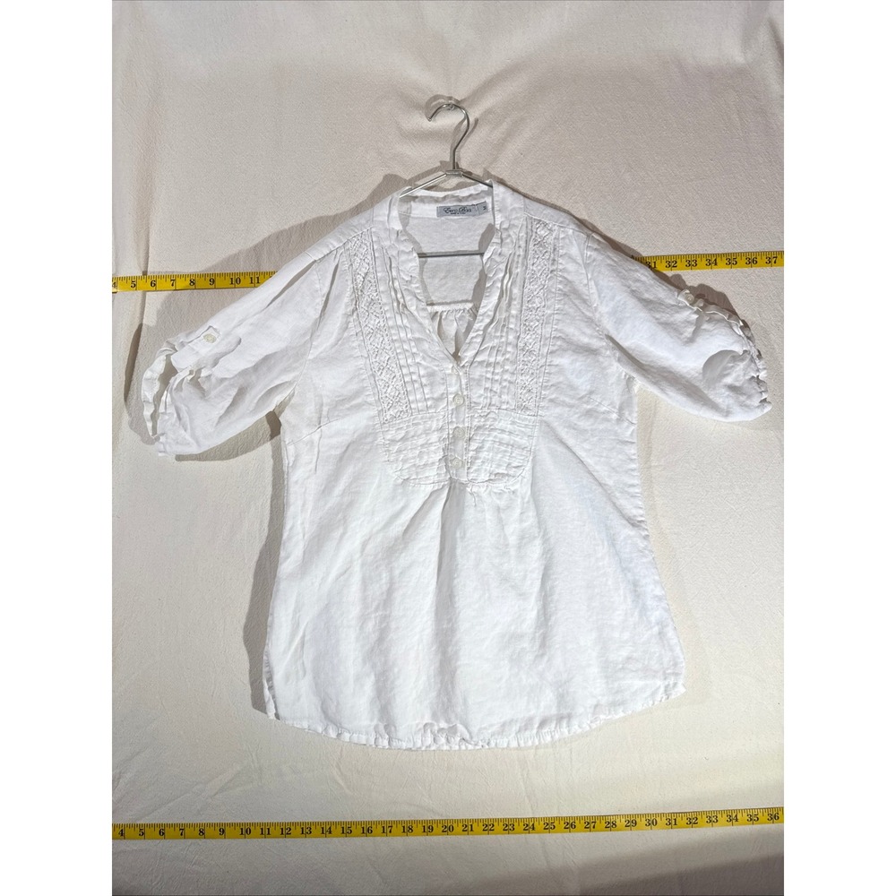 Easy Italian Chic Linen Tunic Women Medium White Lace Embroidered Quiet Luxury